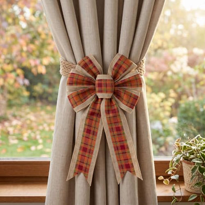 Fall Bows for Wreaths Set of 2 - Farmhouse Thanksgiving Plaid Decorations