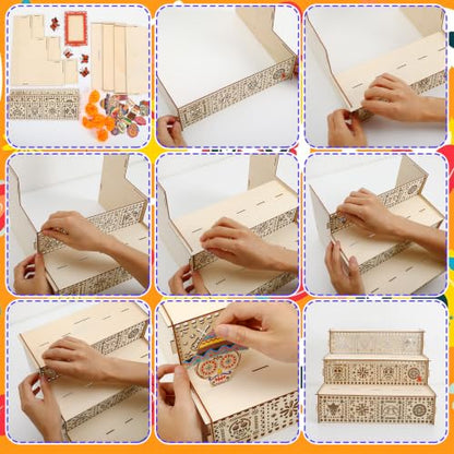 Dia de Muertos Wooden Altar Kit with Marigold Flowers and Butterflies - 3 Tiers