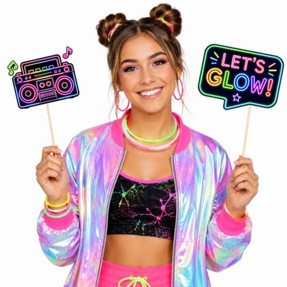 Neon Birthday Selfie Photo Booth Props Set - 26 Glow Party Accessories