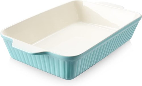 DOWAN 9x13-Inch Baking Dish - Deep Ceramic Casserole Pan with Handles | Oven Safe, 135 oz, Blue