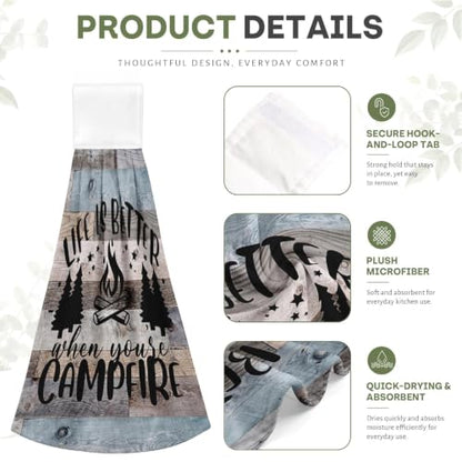 Rustic Camping Camper Hanging Kitchen Towels 4-Pack - Microfiber Decorative Towels