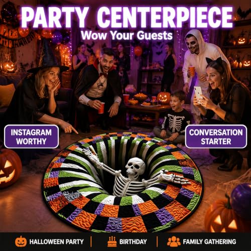 Halloween 3D Optical Illusion Rug - 24x24 Inch Spooky Ghosts Skeletons Pumpkins