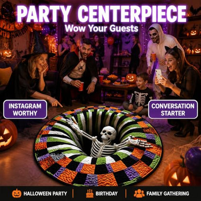 Halloween 3D Optical Illusion Rug - 24x24 Inch Spooky Ghosts Skeletons Pumpkins