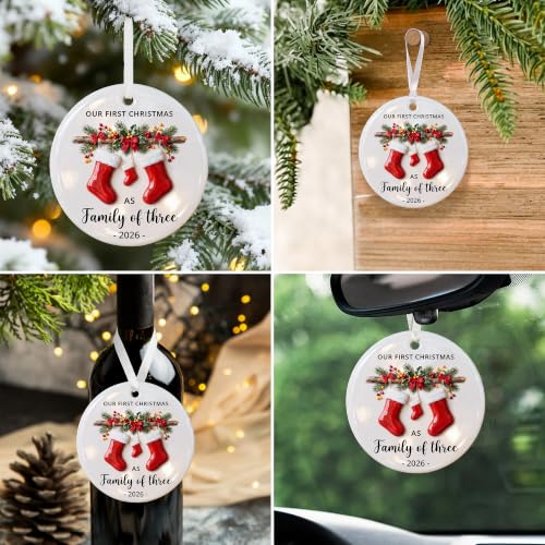 Baby's First Christmas Ornament - Family of Three Stockings - Variation 02