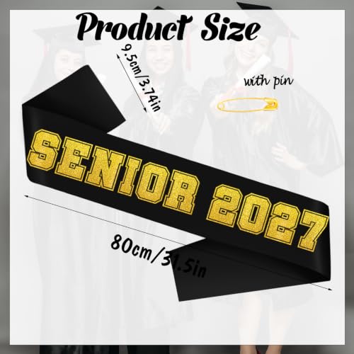 10pcs Black Satin Sashes for Graduation Senior 2027 with Gold Glitter Letters