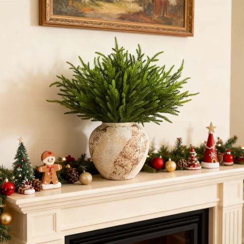 12 Pack 18-Inch Artificial Norfolk Pine Stems - Greenery for Holiday Decor