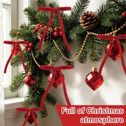 Christmas Red Velvet Bows Set of 24 - 3/8 Inch Wide, 5x7 Inches Holiday Decor