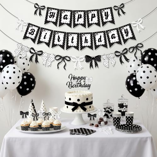 Black and White Birthday Banner and Balloon Set - Polka Dot Party Decorations