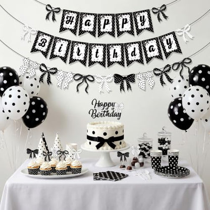 Black and White Birthday Banner and Balloon Set - Polka Dot Party Decorations