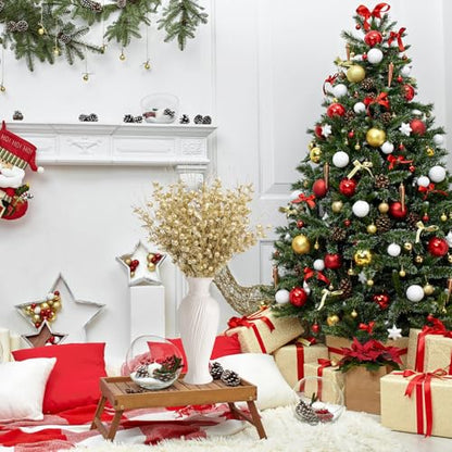 Gold Christmas Glitter Twig Ornaments Set - 24 Pack Holiday Tree Decorations - Variation: Gold-a