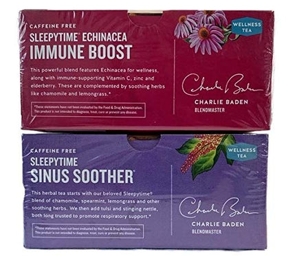 Celestial Seasonings Sleepytime Wellness Tea - Variety Bundle with 2 Boxes; Echinacea Immune Boost (20 tea bags) and Sinus Soother (20 tea bags)