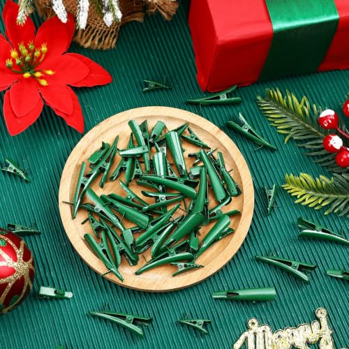 Green Christmas Tree Ornament Clips - 60 Pcs Heavy Duty Metal Alligator Style