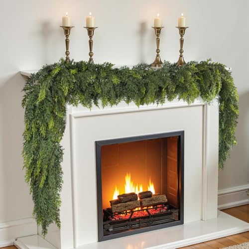 6FT 2-Piece Artificial Cedar Garland for Christmas Mantle Decor - Real Touch, Dense Foliage