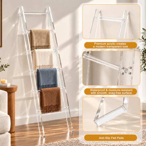 Acrylic Blanket Ladder - 6-Tier Waterproof Towel Rack with Clear Finish