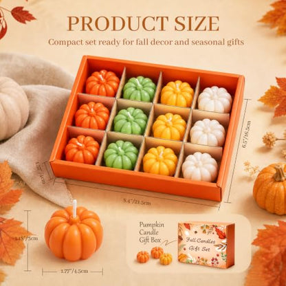 Fall Scented Pumpkin Candle Gift Set - 12 Mini Tealights for Autumn Decor