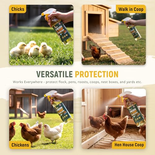 Pet Poultry Flea and Tick Spray - Mite, Lice, Flies Control for Chicken Coop 16oz