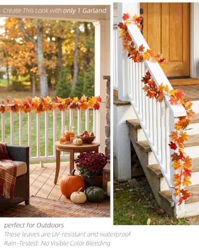 Fall Maple Leaf Garland 2 Pack, 5.9 ft Each, Autumn Decor for Mantel and Tabletop