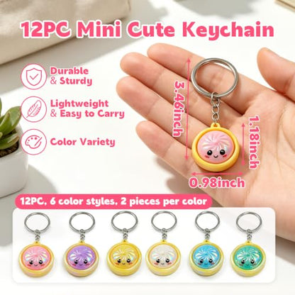 12Pcs Iridescent Keychain Set - Colorful Cartoon Face Mini Pendants - QUWEXO 12pc