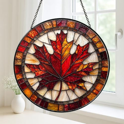 Autumn Maple Leaf Stained Glass & Acrylic Sun Catcher for Fall Windows