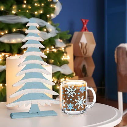 Christmas Snowflake Glass Coffee Mug Set - 12 oz Holiday Drinkware