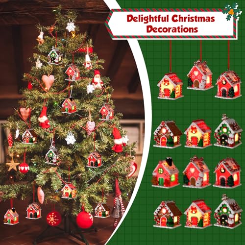 Christmas Gingerbread House Ornaments - 18 Lighted Holiday Decor - Classic
