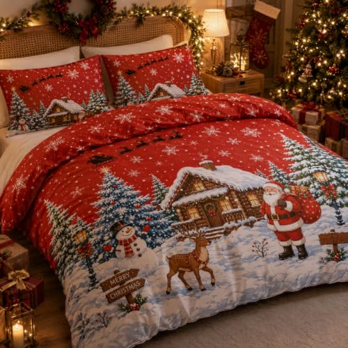 Christmas Queen Comforter Set with 2 Pillowcases - Holiday Cabin Decor - Variation of THIS listing