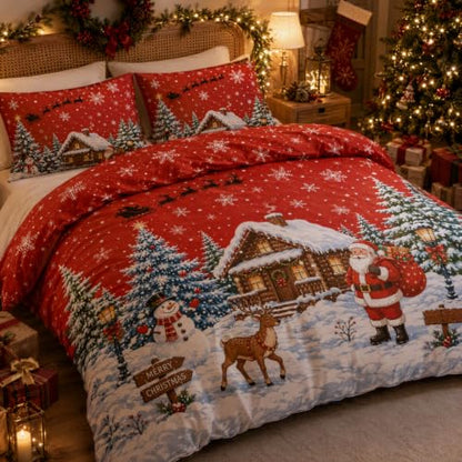 Christmas Queen Comforter Set with 2 Pillowcases - Holiday Cabin Decor - Variation of THIS listing