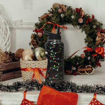 Insulated Christmas Water Bottle 32 oz - Black, Green, Yellow Variations
