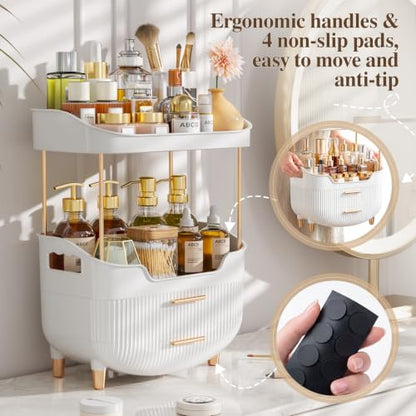 White 4-Tier Makeup Organizer Bathroom Countertop Storage with Drawers