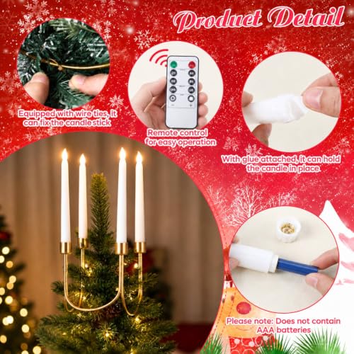 Gold Christmas Tree Topper Candelabra Set with LED Candles & Remote Control