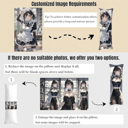 20x54 Custom Body Pillow Case with Photo Double-Sided Printing - Personalized Anime or Loved Ones Design - Soft Washable Cover - Unique Gift for Couples, Husband, Wife