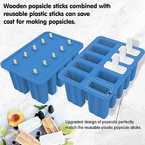 Miaowoof Homemade Popsicle Molds, Silicone Ice Popsicle Maker Non-BPA, with 50 Sticks, 50 Bags, 10 Reusable Sticks, Funnel, Brush, Popsicle Storage Container and Ice Pop Recipes