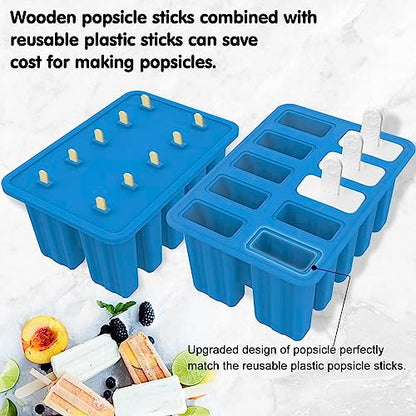 Miaowoof Homemade Popsicle Molds, Silicone Ice Popsicle Maker Non-BPA, with 50 Sticks, 50 Bags, 10 Reusable Sticks, Funnel, Brush, Popsicle Storage Container and Ice Pop Recipes