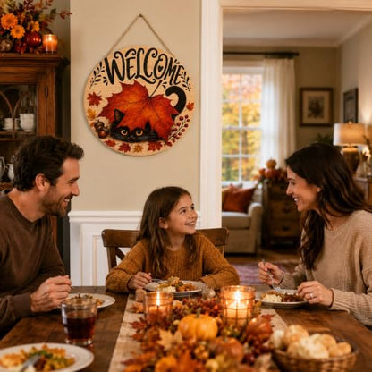 Fall Decor - Autumn Welcome Sign for Front Door - Orange Black - Thanksgiving Wreath