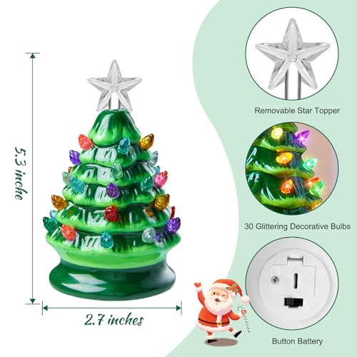 Mini Ceramic Christmas Tree Set - 4 Pack Pre-Lit Tabletop Holiday Decor - White, Green, Pink, Light Green