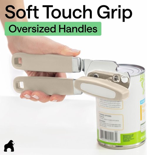 GORILLA GRIP Heavy Duty Can Opener - Smooth Edge Design with Comfortable Handle | Oversized Knob, Almond