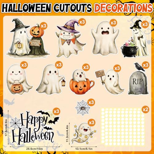 Halloween Ghost Cardboard Cutouts Set - Retro 36 Pieces for Home, Office, Classroom, Party Decoration