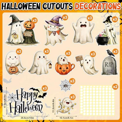 Halloween Ghost Cardboard Cutouts Set - Retro 36 Pieces for Home, Office, Classroom, Party Decoration