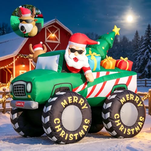 Christmas Inflatable Monster Truck with Santa Reindeer & LED Lights - Yard Decor