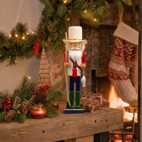 15 Inch Wooden Nutcracker Figurine with Fisherman Theme Christmas Decor