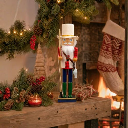 15 Inch Wooden Nutcracker Figurine with Fisherman Theme Christmas Decor