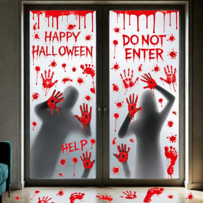 Halloween Bloody Window Clings Decorations - 6 Sheets Spooky Stickers