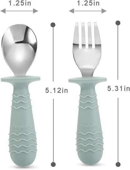 PandaEar Baby Toddler Utensils Set - BPA-Free Silicone & Stainless Steel Forks and Spoons