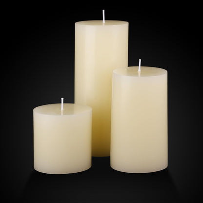 Shihanee Set of 6 Pillar Candles and Glass Cylinder Vases Clear Cylinder Holders for Slim Tall Pillar Candles Wedding Centerpieces(3.4'' x 4.7", 7", 9.8",Ivory White)