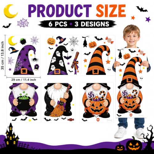 Giant Halloween Gnome Window Clings Set - Double Sided Decor for Glass