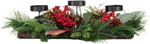 Country Harvest - Handcrafted Christmas Centerpiece | Elegant Eucalyptus Leaves & 3 Candle Holders