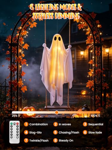Halloween Swinging Ghost Outdoor Decoration with Witch's Hat - 5FT Ghost & Adjustable Rope