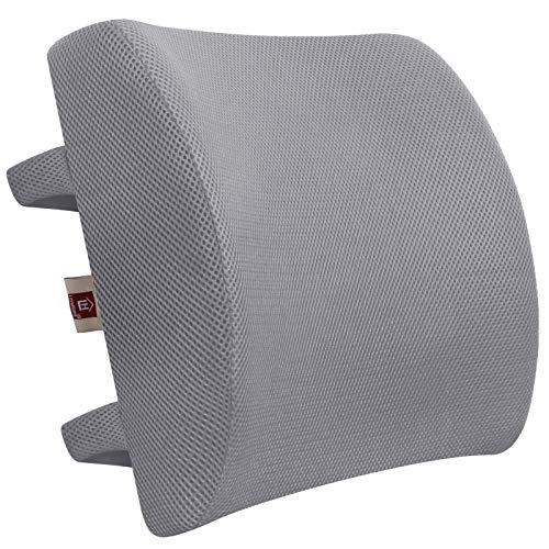 LOVEHOME Memory Foam Lumbar Support Pillow for Desk Chair with 3D Mesh Cover Balanced Firmness for Lower Back Pain Relief - Ideal Back Support for Office Chair and Car - Grey