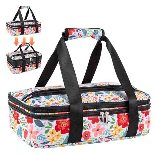 Insulated Casserole Carrier for Hot or Cold Food,Double Decker Food Carrier Expandable Lasagna Holder for Transport Travel Picnic Cookouts Potluck,Pioneer Woman Dish Carrier Fits 9" x 13" Baking Dish