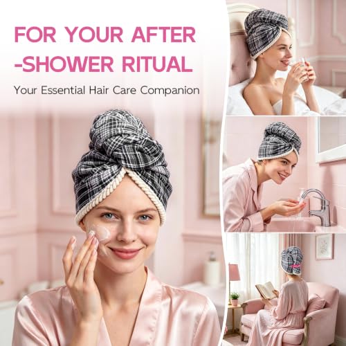 Years Calm XL Microfiber Hair Towel Wrap - Gray Stripes, Quick-Drying & Absorbent